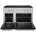 ZLINE 48 in. 6.7 cu. ft. Paramount Double Oven Gas Range with 8 Gas Burners, Satin Stainless Steel with Black Matte Doors (SGRS-BLM-48)