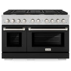 ZLINE 48 in. 6.7 cu. ft. Paramount Double Oven Gas Range with 8 Gas Burners, Satin Stainless Steel with Black Matte Doors (SGRS-BLM-48)