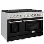 ZLINE 48 in. 6.7 cu. ft. Paramount Double Oven Gas Range with 8 Gas Burners, Satin Stainless Steel with Black Matte Doors (SGRS-BLM-48)