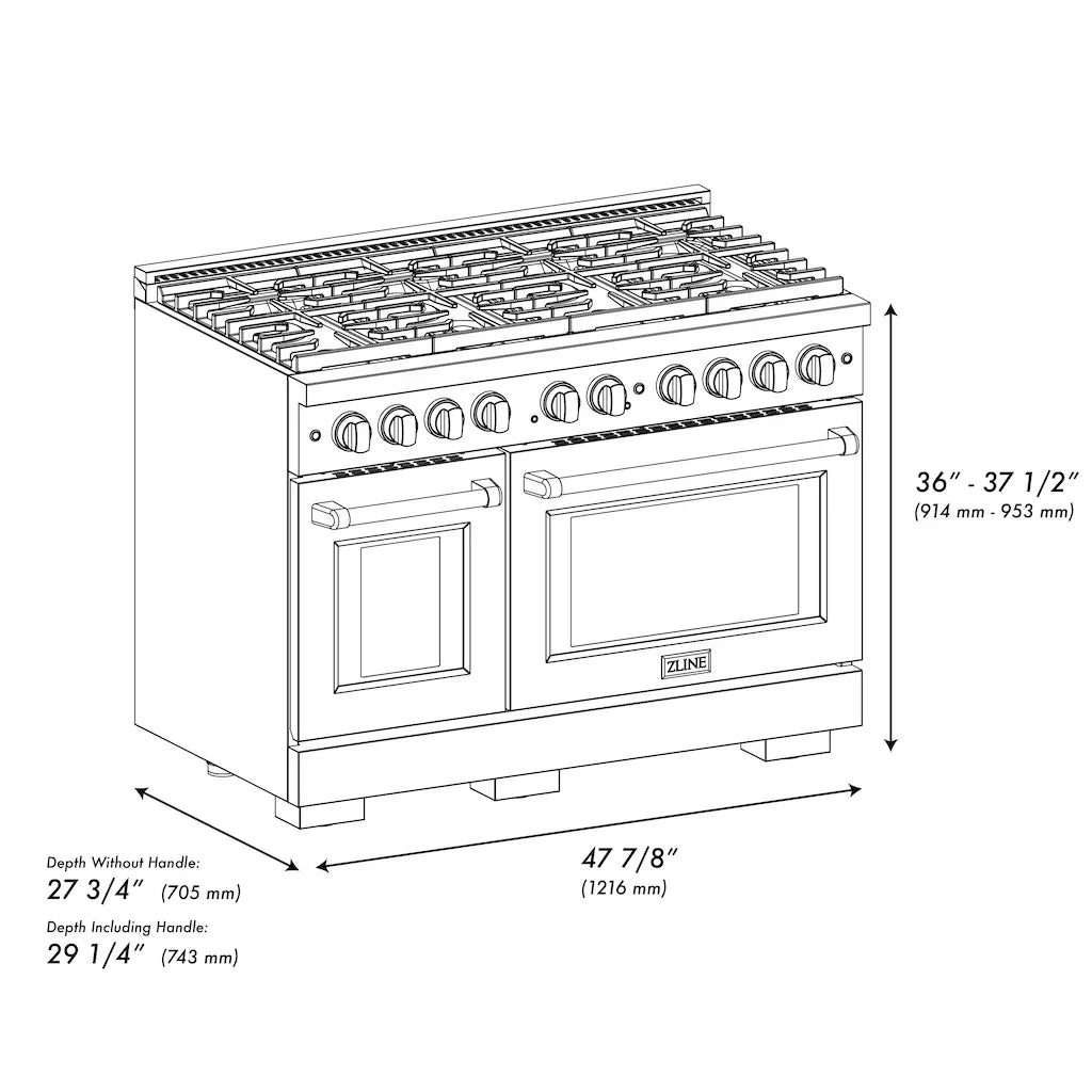 ZLINE 48 in. Paramount Double Oven Gas Range with 8 Burners, 6.7 cu. ft., Satin Stainless Steel (SGRS-48)
