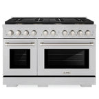 ZLINE 48 in. 6.7 cu. ft. Paramount Double Oven Gas Range with 8 Brass Burners in Satin Stainless Steel (SGRS-BR-48)