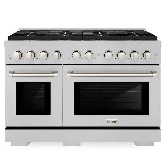 ZLINE 48 in. 6.7 cu. ft. Paramount Double Oven Gas Range with 8 Brass Burners in Satin Stainless Steel (SGRS-BR-48)