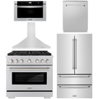 ZLINE Appliance Package - 36" Dual Fuel Range, Range Hood, 36" Refrigerator with Ice Maker, 24" Microwave Drawer and Dishwasher in Stainless Steel