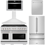 ZLINE Appliance Package - 48" Dual Fuel Range, Range Hood, 36" Refrigerator with Water/Ice Dispenser, 24" Microwave Drawer and Dishwasher in Stainless Steel