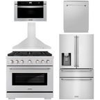 ZLINE Appliance Package - 36" Dual Fuel Range, Range Hood, 36" Refrigerator with Water/Ice Dispenser, 24" Microwave Drawer and Dishwasher in Stainless Steel