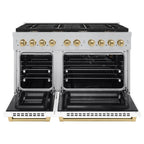 ZLINE Autograph 48 in. 6.7 cu. ft. Paramount Double Oven Gas Range with 8 Burners, Satin Stainless Steel, White Matte Doors & Champagne Bronze Accents (SGRSZ-WM-48-CB)