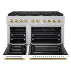 ZLINE Autograph Package - 48" Gas Range and Range Hood in Satin Stainless Steel, White Matte, Bronze Accents
