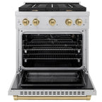 ZLINE Autograph 30 in. 4.2 cu. ft. Paramount Gas Range with 4 Burners and Convection Gas Oven in Satin Stainless Steel with Champagne Bronze Accents (SGRSZ-30-CB)