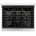 ZLINE Autograph 30 in. 4.2 cu. ft. Paramount Gas Range with 4 Burners and Convection Gas Oven in Satin Stainless Steel with Champagne Bronze Accents (SGRSZ-30-CB)