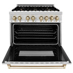 ZLINE Autograph Edition 36-inch Dual Fuel Range, 4.6 cu ft Oven, Stainless Steel with Gold Accents (Model RAZ-36-G)