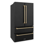 ZLINE Kitchen and Bath 36-Inch French Door Refrigerator 22.5 cu. ft. Counter-Depth Ice Maker Black Stainless Steel with Champagne Bronze Accents (RFMZ-36-BS-CB)