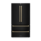 ZLINE Kitchen and Bath 36-Inch French Door Refrigerator 22.5 cu. ft. Counter-Depth Ice Maker Black Stainless Steel with Champagne Bronze Accents (RFMZ-36-BS-CB)