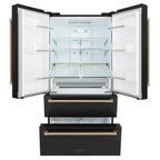 ZLINE Kitchen and Bath 36-Inch French Door Refrigerator 22.5 cu. ft. Counter-Depth Ice Maker Black Stainless Steel with Champagne Bronze Accents (RFMZ-36-BS-CB)