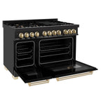 ZLINE Autograph 48-Inch Dual Fuel Range, 6.0 Cu. Ft., Black Stainless Steel with Gold Accents (RABZ-48-G)