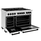 ZLINE Autograph Edition 48 in. 6.0 cu. ft. Dual Fuel Range with Gas Cooktop and Electric Convection Oven in Stainless Steel with White Matte Door and Matte Black Accents (RAZ-WM-48-MB)