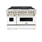 ZLINE Autograph Edition 48 in. 6.0 cu. ft. Dual Fuel Range with Gas Cooktop and Electric Convection Oven, White Matte Door with Polished Gold Accents (RAZ-WM-48-G)