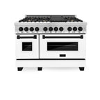 ZLINE Autograph Edition 48 in. 6.0 cu. ft. Dual Fuel Range with Gas Cooktop and Electric Convection Oven in Stainless Steel with White Matte Door and Matte Black Accents (RAZ-WM-48-MB)
