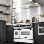 ZLINE Autograph Edition 48 in. 6.0 cu. ft. Dual Fuel Range with Gas Cooktop and Electric Convection Oven in Stainless Steel with White Matte Door and Matte Black Accents (RAZ-WM-48-MB)