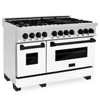 ZLINE Autograph Edition 48 in. 6.0 cu. ft. Dual Fuel Range with Gas Cooktop and Electric Convection Oven in Stainless Steel with White Matte Door and Matte Black Accents (RAZ-WM-48-MB)