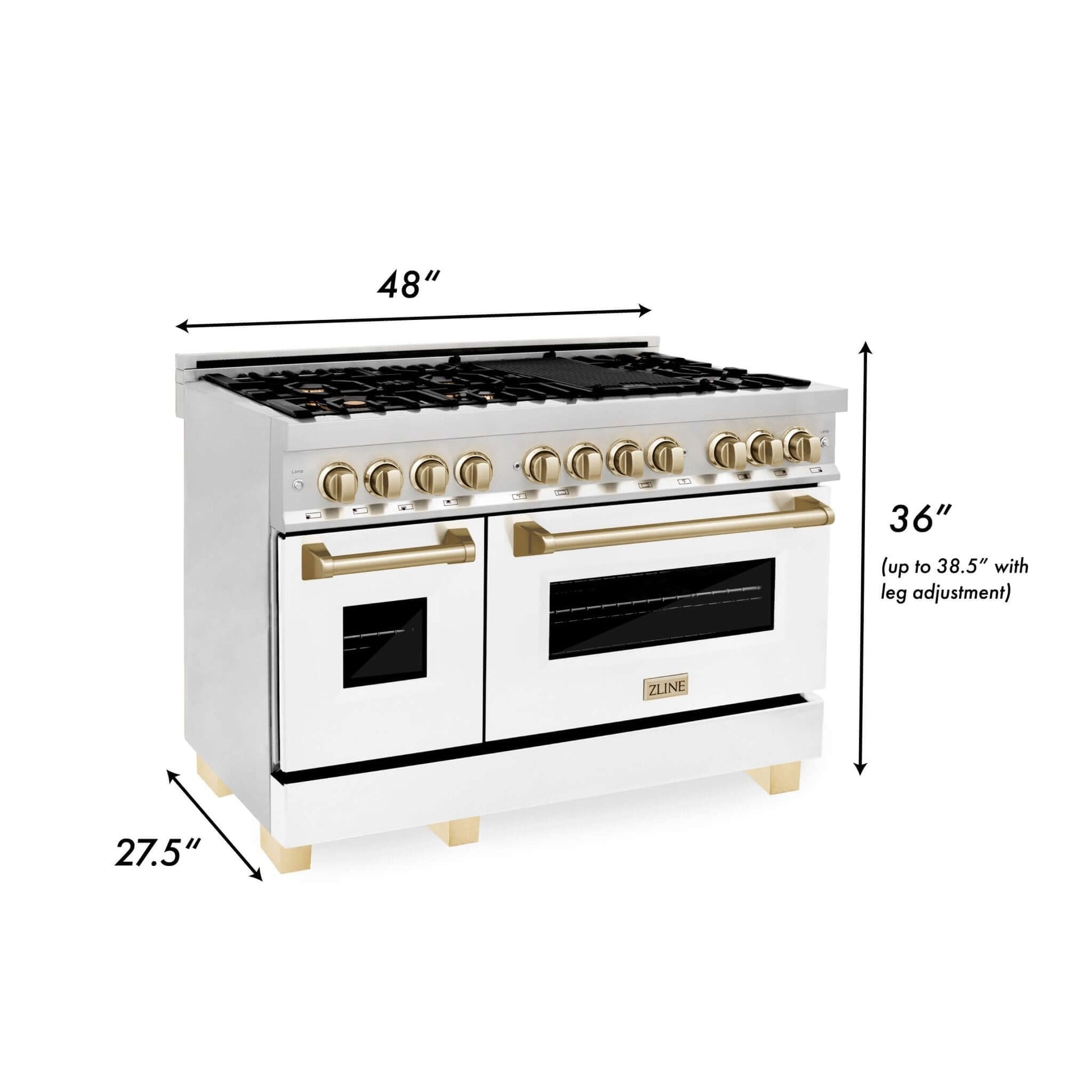 ZLINE Autograph Edition 48 in. 6.0 cu. ft. Dual Fuel Range with Gas Cooktop and Electric Convection Oven, White Matte Door with Polished Gold Accents (RAZ-WM-48-G)