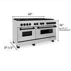 ZLINE Autograph Edition 60-Inch Dual Fuel Range with 7.4 cu. ft. Electric Convection Oven, Stainless Steel with Black Matte Accents (Model RAZ-60-MB)