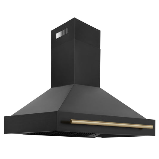 ZLINE 48 in. Wall Mount Range Hood Black Stainless Steel Champagne Bronze Handle Autograph Edition (BS655Z-48-CB)