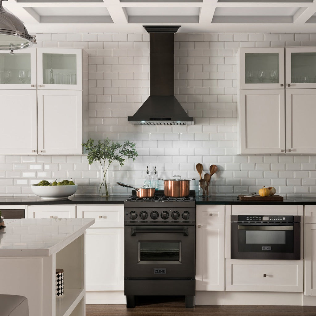 ZLINE 24 in. Wall Mount Range Hood Black Stainless Steel Bluetooth CrownSound® 400 CFM (BSKBNCRN-BT-24)