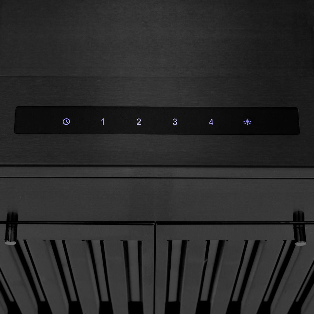 ZLINE 24 in. Wall Mount Range Hood Convertible Vent Black Stainless Steel with Crown Molding (BSKENCRN-24)