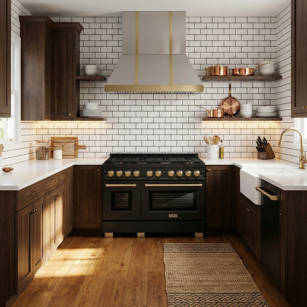 ZLINE Autograph Edition 48 in. Paramount Double Oven Dual Fuel Range with 8 Gas Burners in Black Stainless Steel with Champagne Bronze Accents, 6.7 cu. ft., SDRBZ-48-CB