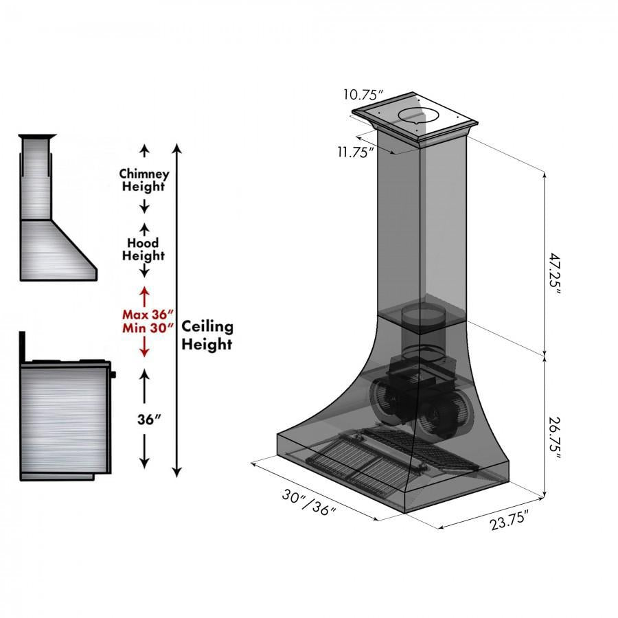 ZLINE 30 in. Wall Range Hood Designer Series Hand-Hammered Copper Finish 4-Speed Ventilation 500 CFM (8632H-30)