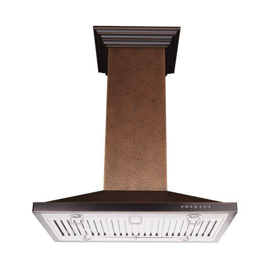 ZLINE 36 Inch Island Range Hood Hand-Hammered Copper Finish High-Performance Ventilation (8GL2Hi-36)