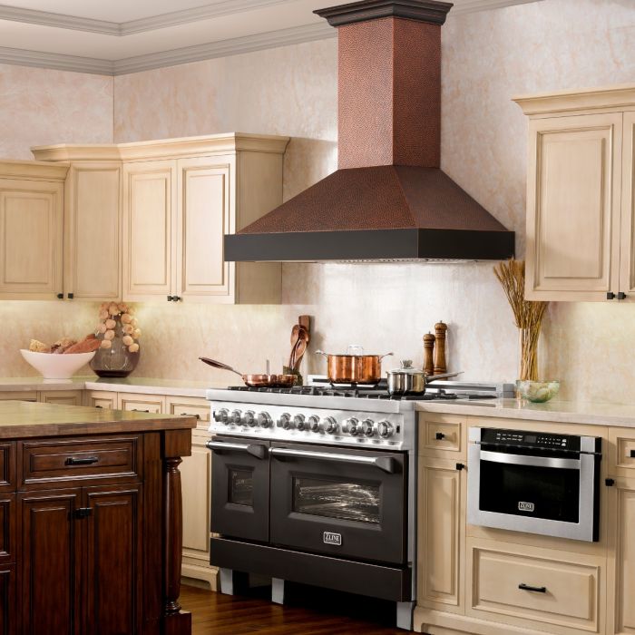 ZLINE 36 in. Wall Mount Range Hood Hand-Hammered Copper Finish 4-Speed Fan LED Lighting (655-HBXXX-36)