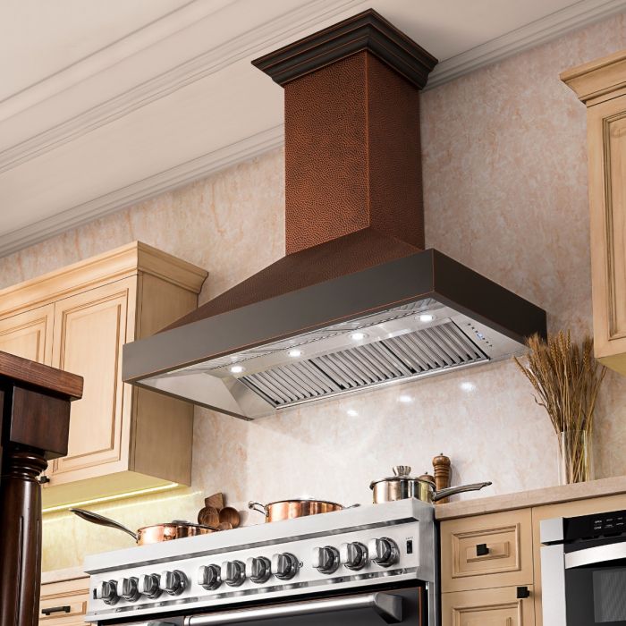ZLINE 48 in. Wall Mount Range Hood – Hand-Hammered Copper Finish, 4-Speed Ventilation (655-HBXXX-48)
