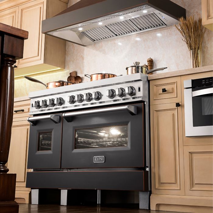 ZLINE 48 in. Wall Mount Range Hood – Hand-Hammered Copper Finish, 4-Speed Ventilation (655-HBXXX-48)