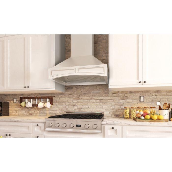 ZLINE 36 in. Wall Mount Range Hood Designer Wooden Cottage White (321TT-36)