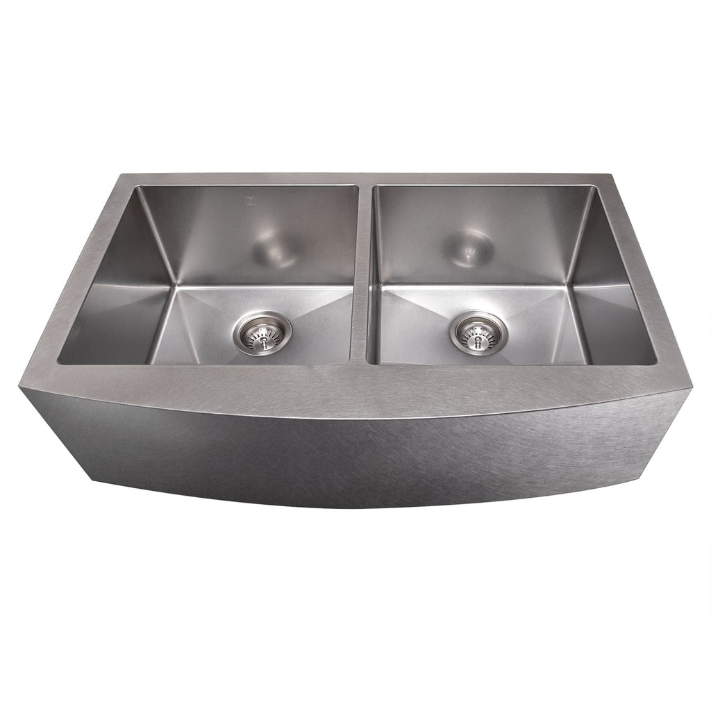 ZLINE 36" Niseko Farmhouse Apron Mount Double Bowl Satin Stainless Steel Kitchen Sink with Bottom Grid, SA50D-36S