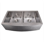 ZLINE 36" Niseko Farmhouse Apron Mount Double Bowl Satin Stainless Steel Kitchen Sink with Bottom Grid, SA50D-36S