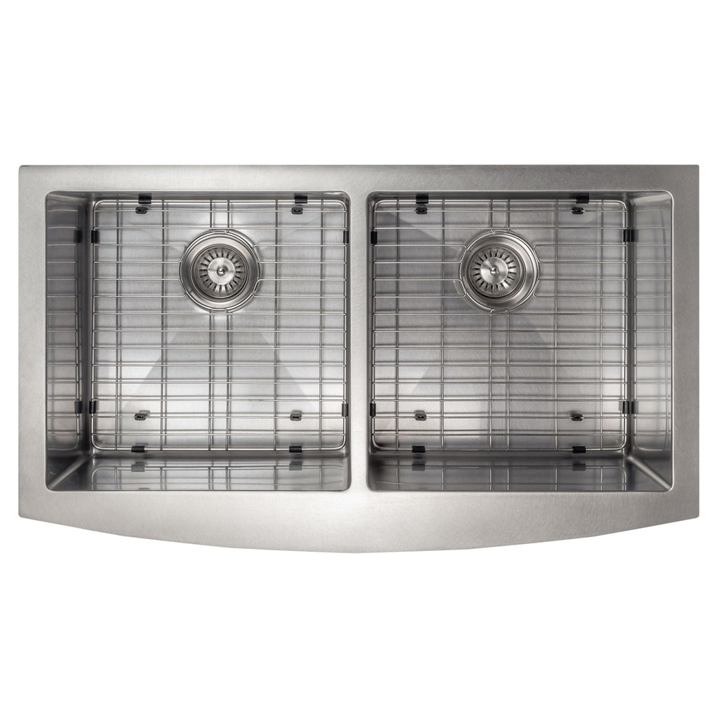 ZLINE 36" Niseko Farmhouse Apron Mount Double Bowl Satin Stainless Steel Kitchen Sink with Bottom Grid, SA50D-36S