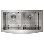 ZLINE 36" Niseko Farmhouse Apron Mount Double Bowl Satin Stainless Steel Kitchen Sink with Bottom Grid, SA50D-36S