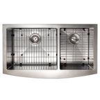 ZLINE 36" Courchevel Farmhouse Apron Mount Double Bowl Satin Stainless Steel Kitchen Sink with Bottom Grid, SA60D-36S