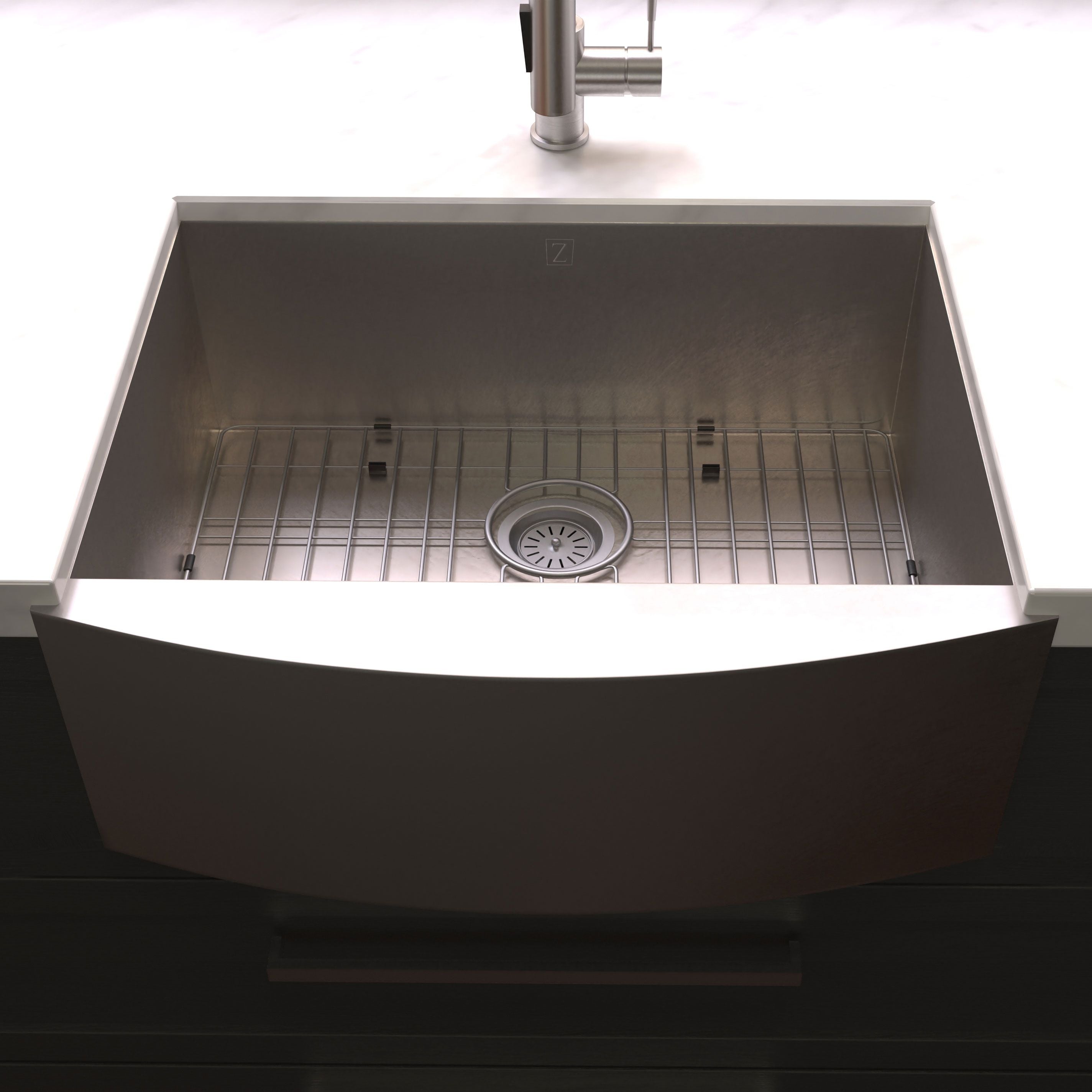 ZLINE 30" Zermatt Farmhouse Apron Mount Single Bowl Satin Stainless Steel Kitchen Sink with Bottom Grid, SAS-30S