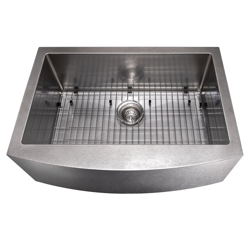 ZLINE 30" Zermatt Farmhouse Apron Mount Single Bowl Satin Stainless Steel Kitchen Sink with Bottom Grid, SAS-30S