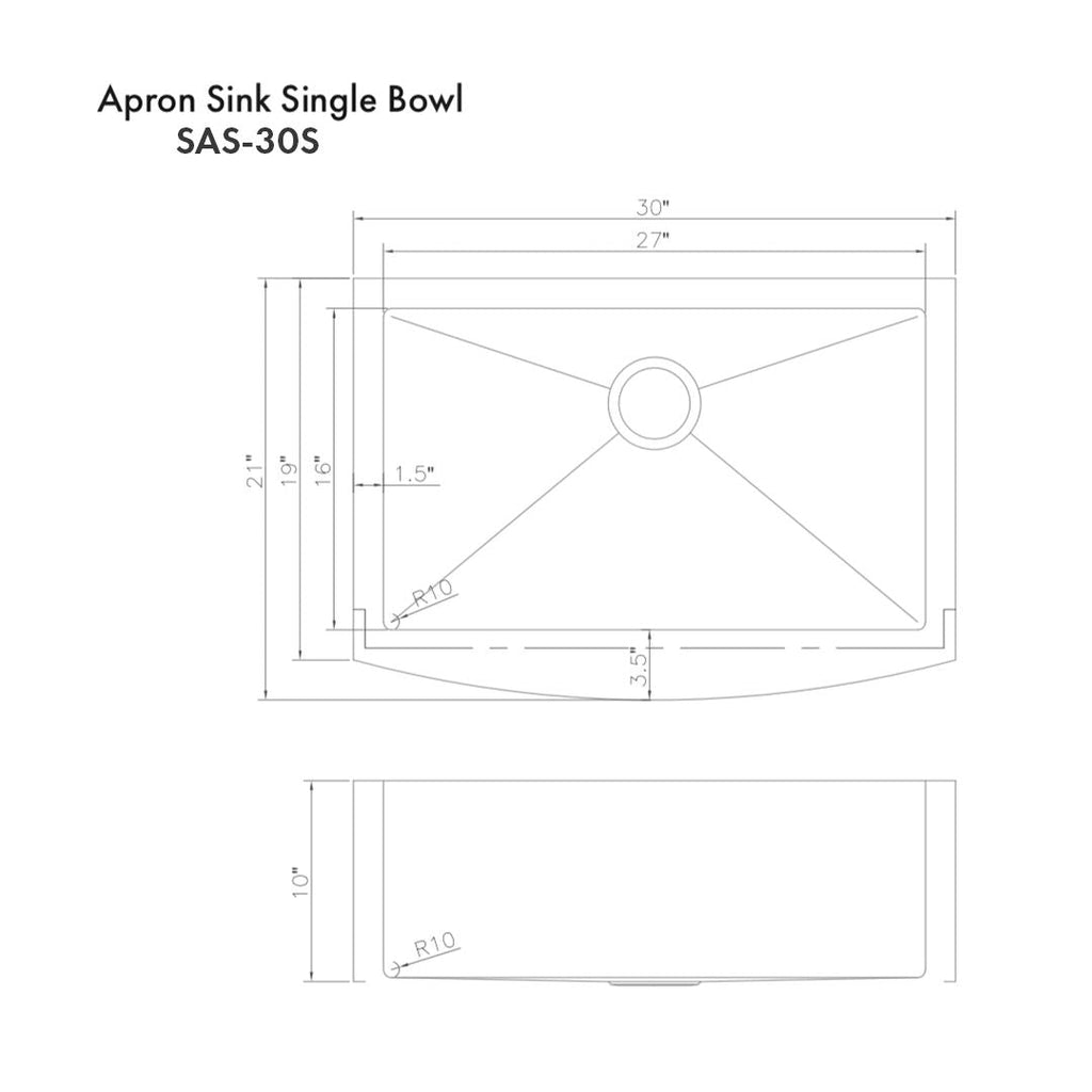 ZLINE 30" Zermatt Farmhouse Apron Mount Single Bowl Satin Stainless Steel Kitchen Sink with Bottom Grid, SAS-30S