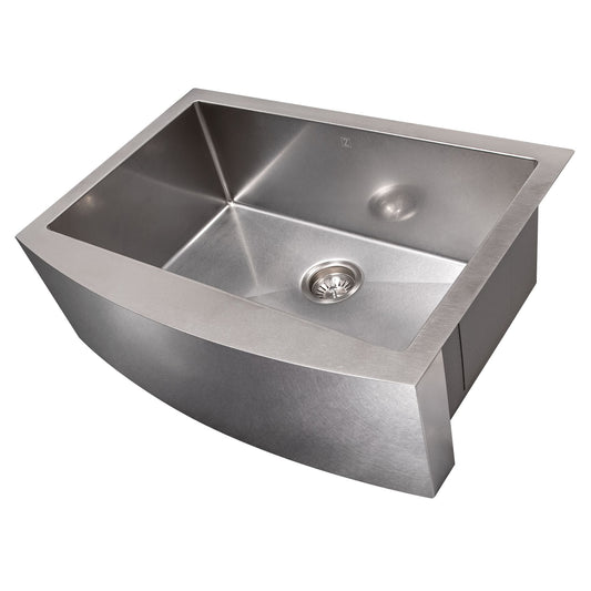 ZLINE 30" Zermatt Farmhouse Apron Mount Single Bowl Satin Stainless Steel Kitchen Sink with Bottom Grid, SAS-30S
