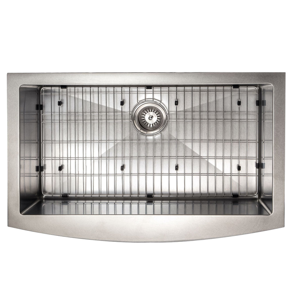 ZLINE 33" Vail Farmhouse Apron Mount Single Bowl Satin Stainless Steel Kitchen Sink with Bottom Grid, SAS-33S