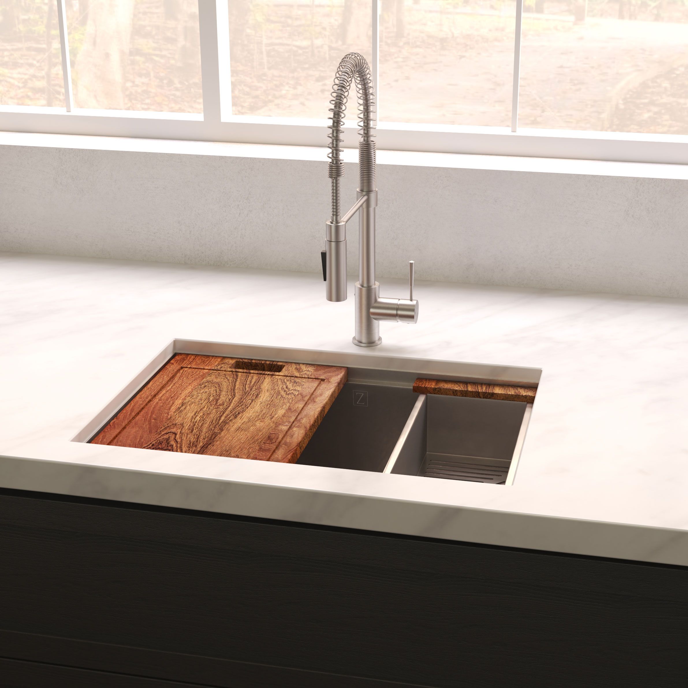 ZLINE 27" Garmisch Undermount Single Bowl Satin Stainless Steel Kitchen Sink with Bottom Grid and Accessories, SLS-27S