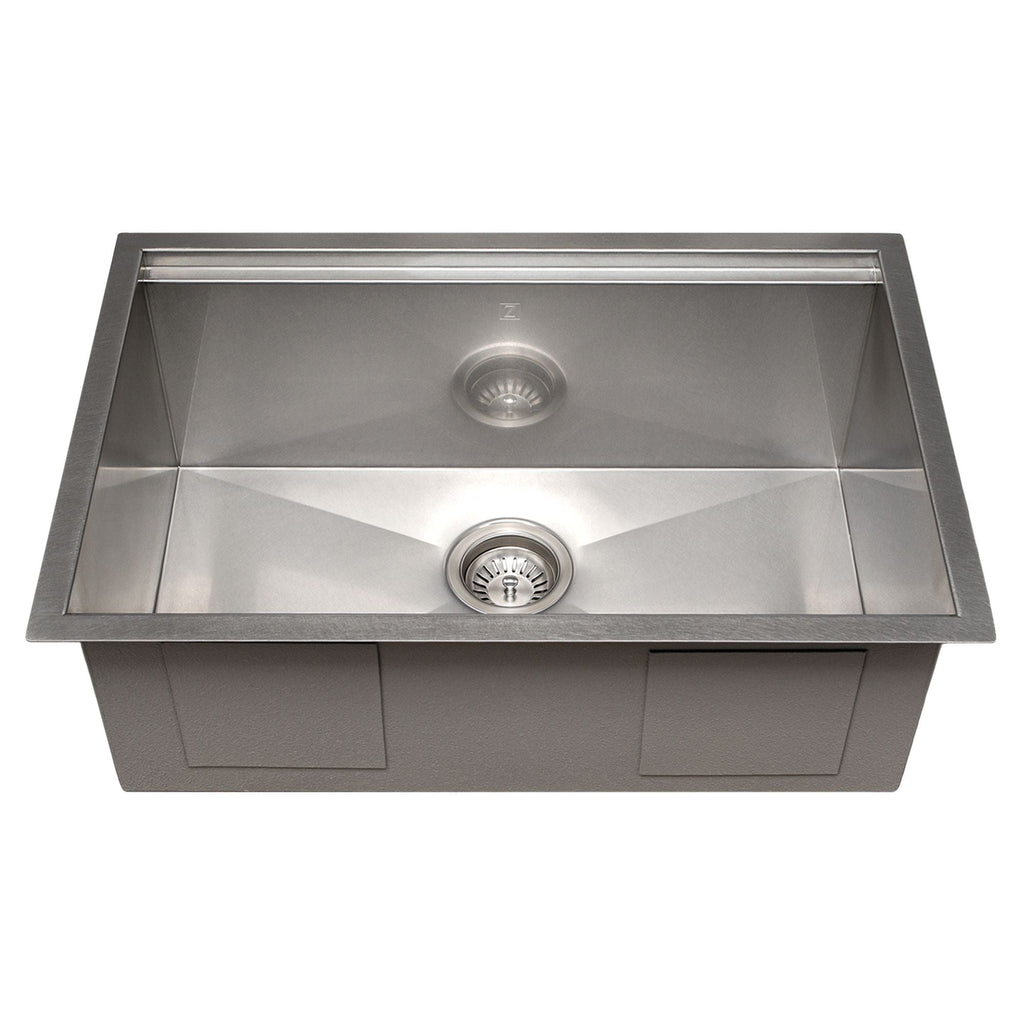 ZLINE 27" Garmisch Undermount Single Bowl Satin Stainless Steel Kitchen Sink with Bottom Grid and Accessories, SLS-27S