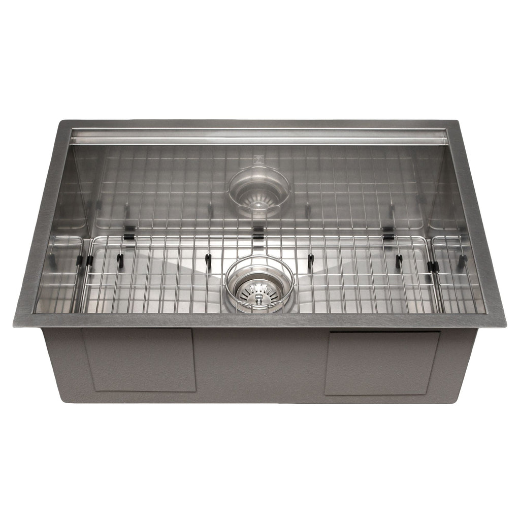 ZLINE 27" Garmisch Undermount Single Bowl Satin Stainless Steel Kitchen Sink with Bottom Grid and Accessories, SLS-27S