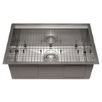 ZLINE 27" Garmisch Undermount Single Bowl Satin Stainless Steel Kitchen Sink with Bottom Grid and Accessories, SLS-27S