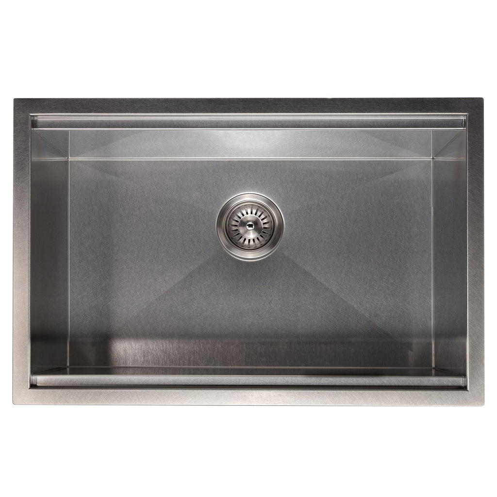 ZLINE 27" Garmisch Undermount Single Bowl Satin Stainless Steel Kitchen Sink with Bottom Grid and Accessories, SLS-27S
